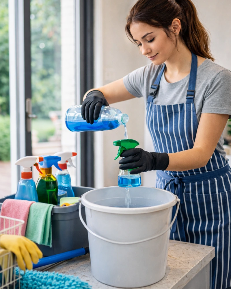 Trabajadora de Limpiplan realizando limpieza profesional