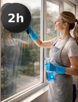 2 horas de limpieza de cristales y persianas a domicilio para viviendas pequeñas o pocas ventanas.